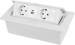 Prises rétractablesMultiprise, Bloc multiprise 2 Voies, Prise de Table avec USB LAN et HDMI, câble de 1,5 m (2AC+1USB+1Type-C+1Switch (Blanc))