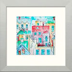 Lumartos, Our Town Contemporary Home Decor Wall Art Watercolour Print, Matt Silver Frame, 8 x 8 Inches