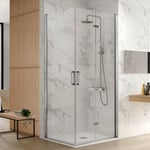 Paroi de douche accès en angle 1 porte pliante 80 cm + 1 porte pivotante 55 cm ancre de porte pliante à Droite nardi