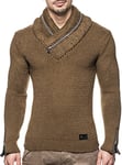 Leif Nelson Pull à capuche en tricot pour homme - Manches longues - Chaud - Fermeture éclair, camel, S