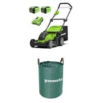 Greenworks G40LM41K2X Tondeuse à Gazon sans Fil pour Pelouses Jusqu'à 500m², Largeur de Coupe 41 cm, Sac de 50L, Inclus Deux Batteries 40V 2Ah et Un Chargeur + Sac à déchets de Jardin 120L