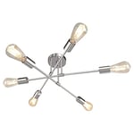 Plafonnier Industriel Métal 6 Lumières Lustre Argenté Moderne, JHLBYL Suspension Semi-encastré, Finition Métal Chromé et Pied de Lampe E27 pour Chambre à Coucher Cuisine Salon