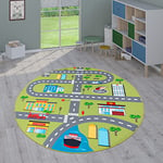 Paco Home Tapis Enfant, Tapis Chambre Jeu Garçon Fille Moderne Antidérapant, Dimension:160 cm Rond, Couleur:Vert 3