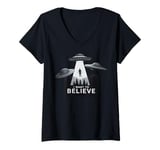 Womens I Want to Believe UFO Alien Abduction Funny Alien Lover Area V-Neck T-Shirt