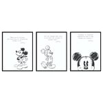 BigWig Prints Décoration de chambre à coucher Mickey Mouse - Citations de Mickey Mouse - Décoration murale Mickey Mouse - Poster vintage Mickey Mouse - Lot de 3 (20,3 x 25,4 cm) sans cadre