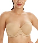 Lemorosy Soutien-Gorge sans Bretelles Femme Push-up à Armatures Dos Nu Moulé Multipositions pour Robes de soirée de Bal de mariée Beige,FR95F