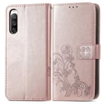 Yhteensopiva Sony Xperia 10 Iv -lompakkokotelon korttipidikkeen kanssa, kohokuvioitu Lucky Clover Pu -nahkainen magneettinen tukijalusta