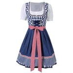 Damrutig Dirndl-klänning tysk bayersk Oktoberfest öl Wench-dräkt (vit skjorta+klänning+förkläde).M.Blå