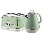 Jug Kettle & 4 Slice Toaster Set, Green Vintage Style, Ariete