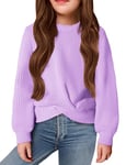 Arshiner Filles Pulls Mode Enfants Col Rond Pull Tricoté Automne Hiver Loisirs Manches Longues Tops pour Fille 10-11 Ans Lilas Violet