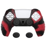 PlayVital Guardian Edition Red Black Ergonomic Soft Controller Silicone Case Grips for PS5, Rubber Protector Skins with Thumbstick Caps for PS5 Controller – Compatible with Charging Station