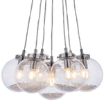 Multi Light Ceiling Pendant CHROME & GLASS 7 Bulb Modern Round Shade Drop Lamp