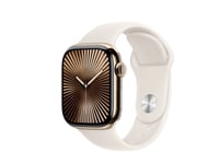 Apple Watch Series 10 (Gps + Cellular) - 42 Mm - Gull Titan - Smartklokke Med Sportsbånd - Fluorelastomer - Stjernelys - Båndbredde: M/L - 64 Gb - Lte, Wi-Fi 4, Uwb, Bluetooth - 4G - 34.4 G