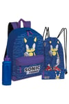 Sonic The Hedgehog Kids Backpack 4 Piece Set Padded Adjustable Straps Bag