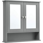 Armoire Murale à Miroir avec 3 Étagères et 2 Portes, Armoire de Toilettes Suspendue avec Étagère Réglable, Charge Max 15 kg, 56 x 13 x 58 cm (Gris)