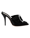 Alexandre Vauthier Womens Lola Embellished Mules in Black Satin - Size UK 6