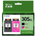 Coloran 305XL Ink Cartridges Compatible for HP 305 XL Ink Cartridges for HP Envy 6000 6020 6032 Pro 6430 6420 DeskJet 2700 2710 2720 Plus 4100 4130 4120 (2-Pack, Black and Tri-Colour)