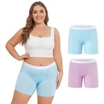 INNERSY Plus Size Underwear Women High Waisted Boxer Shorts for Under Dresses Chub Rub Pants 2 Pack (26-28, Blue/Purple)