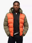 Superdry Colour Block Sport Hooded Puffer Jacket, Khaki