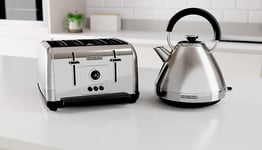 Morphy Richards Venture Brushed Stainless Steel Pyramid Kettle & 4-Slice Toaster