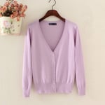 HKVML Women's Cardigan Knitted Sweater Long Sleeve Crochet Female Cardigan With Buttons Short Sweater Women Cardigans,Light Purple,XXXL