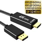 4K 60Hz DP à HDMI - 1m - câble DP vers HDMI 4K 60Hz mâle vers mâle, adaptateur DisplayPort vers HDMI, Port d'affichage, Audio vidéo pour PC, HDTV, projecteur, ordinateur portable