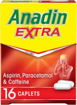 Anadin Extra Aspirin Paracetamol and Caffeine Caplets, Red, 16 count