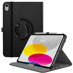 TiMOVO Coque Compatible avec iPad 10ème Génération 10,9 Pouces 2022, Étui Rotatif à 90° en PC Solide avec Réveil/Sommeil Automatique et Anneau de Stylet pour iPad 10 2022, Noir