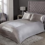 Sleepdown Parure de lit de Luxe avec Housse de Couette et taies d'oreiller à Rayures en Satin-Gris-Super King Size (220 x 260 cm), Polyester