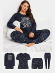 Yours Curve 4 Pack Multicolour Stars Long Sleeve Pj Set - Blue, Blue, Size 22-24, Women