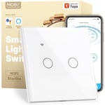 MOES WiFi Smart Touch Wall Switch 2 Gang, Multi-Control, Neutral/No Neutral Wire Installation (Capacitor Included), Compatible with Tuya Smart Life App Alexa Google Home