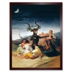 Francisco Goya 1798 Witches Sabbath Painting Goat and Coven in Fantasy Landscape Art Print Framed Poster Wall Decor 12x16 inch