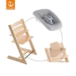 STOKKE® Mega Tripp Trapp® Set Matstol bok natur inkl. Newborn Set™ Grey och Baby Set V2 natur