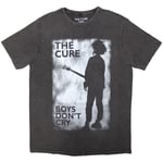 The Cure Unisex Stone Wash T-Shirt: Boys Don't Cry Black & White (Charcoal Grey) (X-Large)