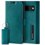 SURAZO Étui de Protection Fin magnétique pour Google Pixel 8a - en Cuir véritable - Pliable - avec Compartiment pour Cartes - Protection RFID - À Rabat - Turquoise