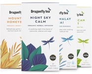 Dragonfly Tea Welcome Tea Selection Box (4x20-80 Teabags) Tea Gift Set, Organic Tea Bags Mountain Honeybush, Cape Malay Chai, Night Sky Calm & Moroccan Mint Tea, Green Tea and Herbal Tea Selection