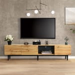 Meuble tele,meuble tv chambre,avec éclairage LED, trois compartiments de rangement, MDF, naturel + noir