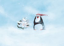 Inkognito Enkelt Kort - Julkort Pingvin i snöstorm (Fraktfritt)