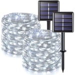 Vita solcellslingor utomhus vattentäta, 2-pack 39,4 fot 100 LED solcellslampor utomhus, 8 lägen koppartråd solcellslampor för jul