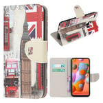 Samsung Wonderland Galaxy A11 flip kotelot - Big Ben ja UK Lippu Ruskea