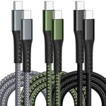 3-Pack 1.8M 60W Type C to Type C Cable Nylon Braided USB C Cable Fast Charging Cable For Samsung S23 Ultra/A14/S23/A54, iPhone 15/Pro Max, Pixel 8 7, Redmi, iPad Pro, MacBook Pro And More(1.8M)