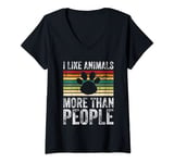 Womens I Like Animals More Than People Funny Vegan Vegetarian V-Neck T-Shirt