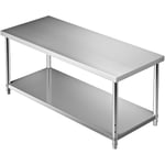 Mophorn - vevor Table de preparation en acier inoxydable, 72 x 30 x 34 pouces, capacite de charge de 550 lb, table de travail en metal robuste avec