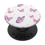 PopSockets Cute Watercolor Rose Pink Butterfly On White For Girls PopSockets Swappable PopGrip