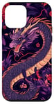 Coque pour iPhone 12 mini Violet Art Déco Floral Dragon Japonais Samouraï Esthétique