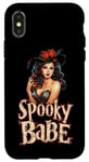 Coque pour iPhone X/XS Spooky Babe Sorcière avec fleurs pour Halloween