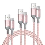 Elebase Câble Chargeur USB Type C 0.5M/1M/2M 3-Pack,Cordon Charge Nylon pour Kindle Fire HD 11 10 9 8 2019 2020 2021,iPhone 16 15,Samsung Galaxy S24 S23 S22 S21,A54 A53 A52,Plus A21 A13 A32 A42 Ultra