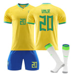 Qatar 2022 fotbolls-VM Brasilien Hemma Vini Jr #20 Tröja Samba Fotboll herr T-shirts Set Barn Ungdomar yz Adult XS（160-165cm）