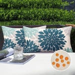 Serento Housses de Coussin 30 x 50 d'extérieur Imperméable Lin Taie d'oreiller Fleur de Dahlia Bleu Motif Canapé Moderne Décoratif pour Patio Chambre Jardin Salon Maison Décor, Lot de 2