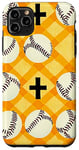 Coque pour iPhone 11 Pro Max Coque Pop Art jaune motif damier baseball